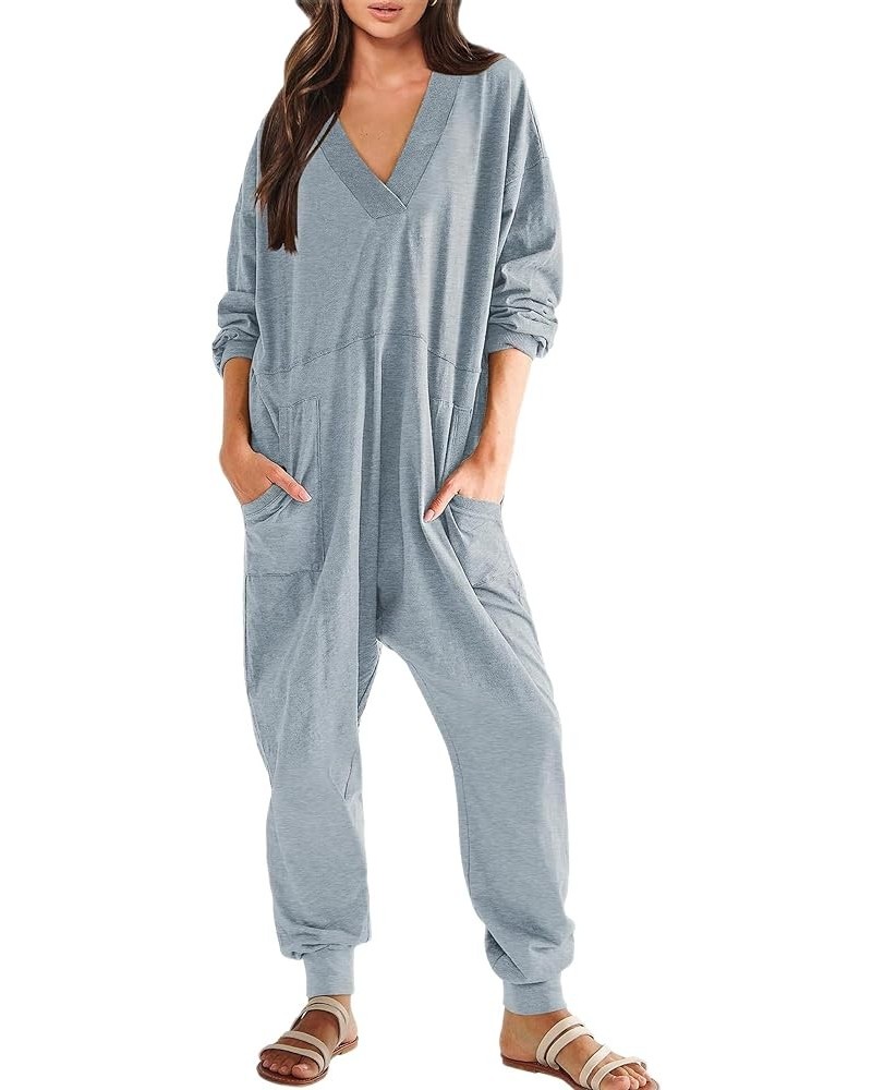 Women's Oversized Long Sleeve Jumpsuit Casual V Neck One Piece Baggy Rompers Loose Fit Overalls Onesie Pajamas Light Blue $14...