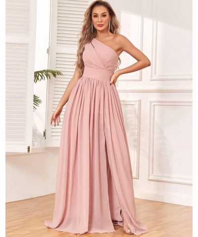 One Shoulder Bridesmaid Dress with Slit Chiffon Long Formal Dresses with Pockets Purple $24.20 Dresses