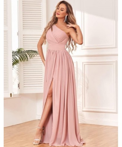 One Shoulder Bridesmaid Dress with Slit Chiffon Long Formal Dresses with Pockets Purple $24.20 Dresses