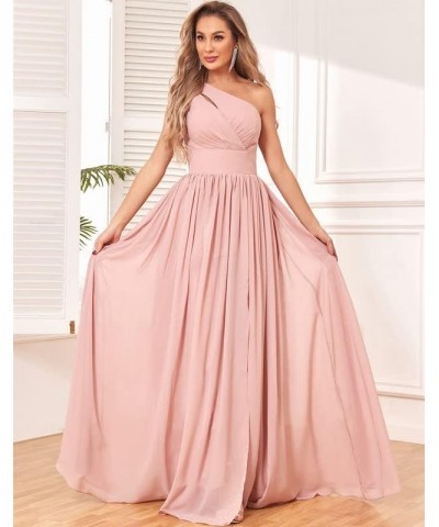 One Shoulder Bridesmaid Dress with Slit Chiffon Long Formal Dresses with Pockets Purple $24.20 Dresses