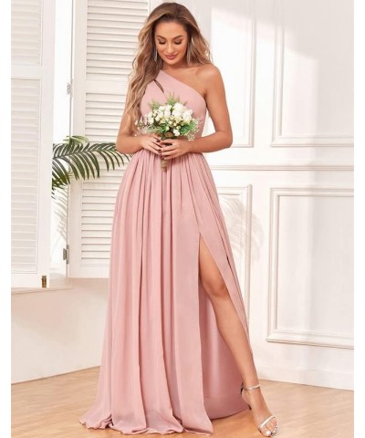 One Shoulder Bridesmaid Dress with Slit Chiffon Long Formal Dresses with Pockets Purple $24.20 Dresses