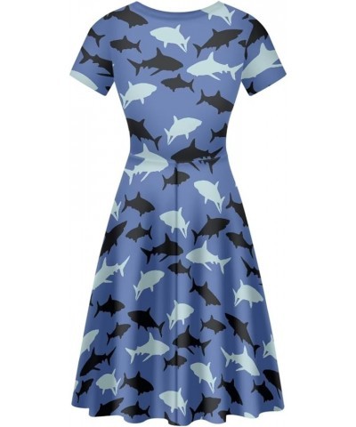 Sunflower Dress for Women Floral Summer Dresses Short Sleeve Casual Sundresses Midi Dresses Sharks Print $13.74 Dresses