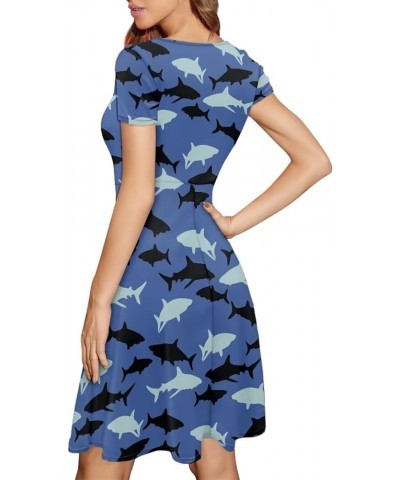 Sunflower Dress for Women Floral Summer Dresses Short Sleeve Casual Sundresses Midi Dresses Sharks Print $13.74 Dresses