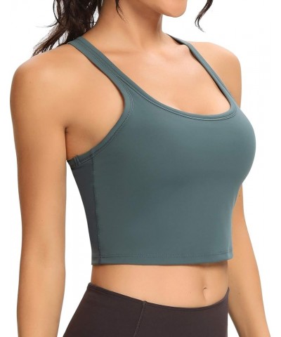 Women Racerback Sports Bra Removable Padded Workout Yoga Crop Tank Top Grey Green $13.24 Lingerie