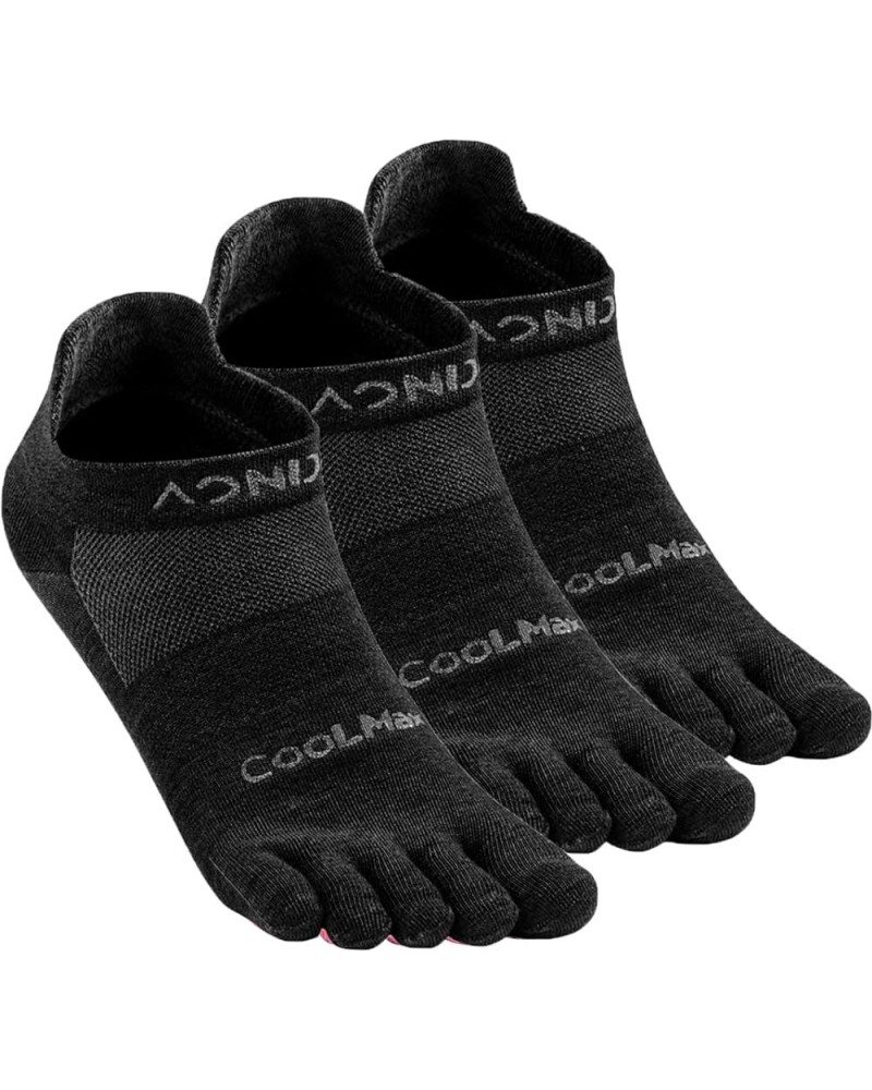 Running Ankle Toe Socks for Men and Women Lightweight Coolmax High Performance Five Finger Athletic Socks K: 3 Pairs/Black La...