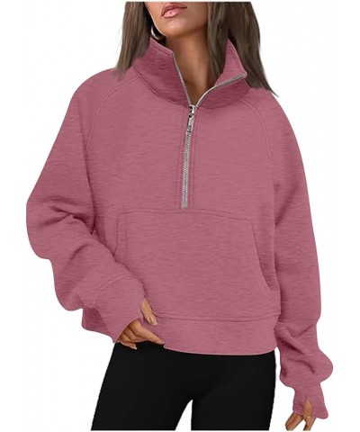 Hoodies for Women Half Zip Pullover Casual Fall Clothes for Women 2023 Crop Sweatshirt With Pocket Fashion Outfits A08-red $9...