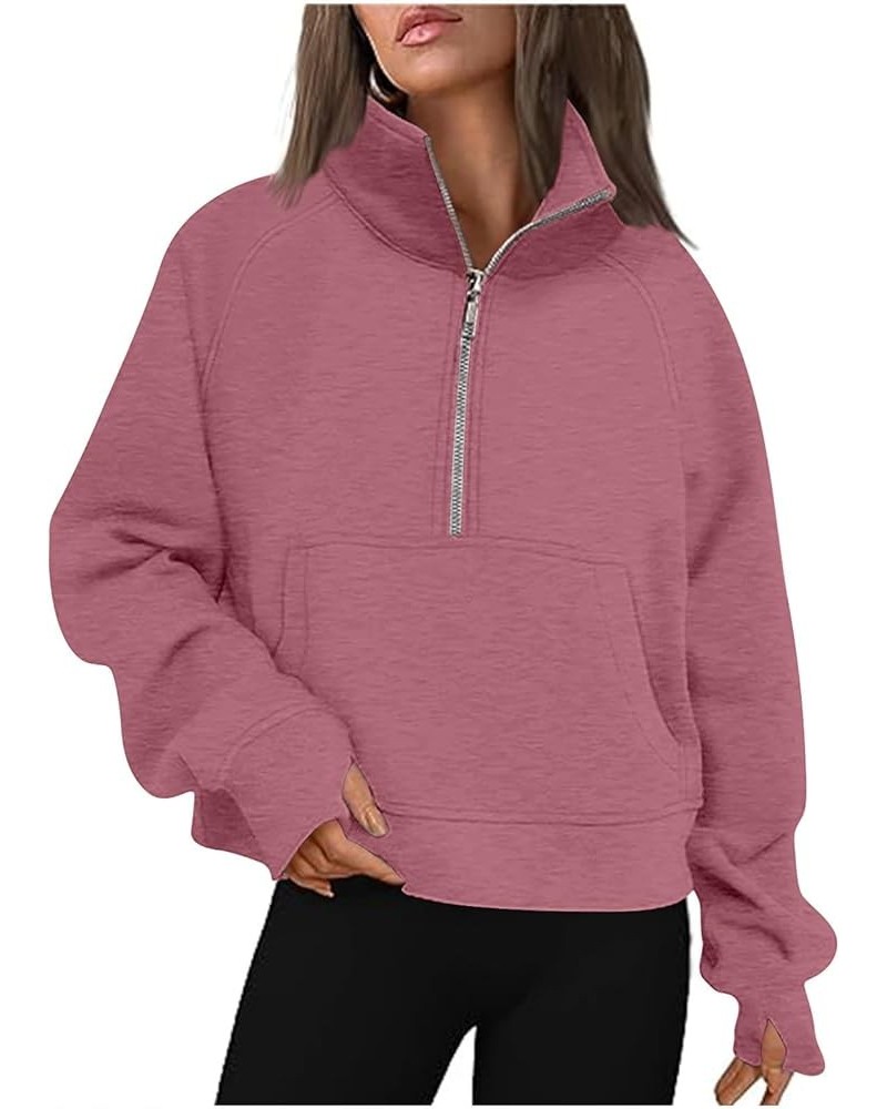 Hoodies for Women Half Zip Pullover Casual Fall Clothes for Women 2023 Crop Sweatshirt With Pocket Fashion Outfits A08-red $9...