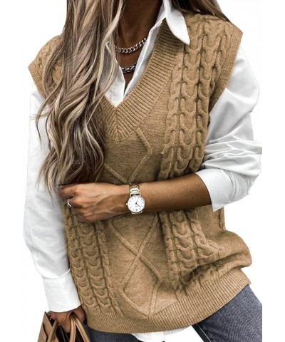 Oversized Sweater Vest for Women V Neck Sleeveless Solid Color Loose Pullover Sweater 1 Khaki $12.09 Sweaters