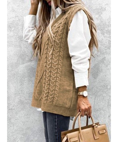 Oversized Sweater Vest for Women V Neck Sleeveless Solid Color Loose Pullover Sweater 1 Khaki $12.09 Sweaters