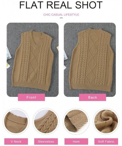 Oversized Sweater Vest for Women V Neck Sleeveless Solid Color Loose Pullover Sweater 1 Khaki $12.09 Sweaters