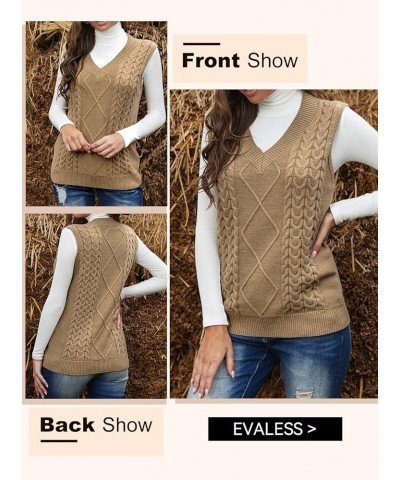 Oversized Sweater Vest for Women V Neck Sleeveless Solid Color Loose Pullover Sweater 1 Khaki $12.09 Sweaters