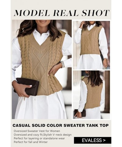 Oversized Sweater Vest for Women V Neck Sleeveless Solid Color Loose Pullover Sweater 1 Khaki $12.09 Sweaters