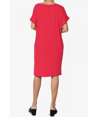 Women's Jersey Oversized-Fit Short-Sleeve Pocket Knee Length Midi T-Shirt Dress Red $13.43 Dresses