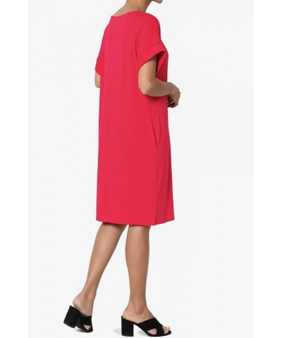 Women's Jersey Oversized-Fit Short-Sleeve Pocket Knee Length Midi T-Shirt Dress Red $13.43 Dresses