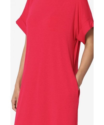 Women's Jersey Oversized-Fit Short-Sleeve Pocket Knee Length Midi T-Shirt Dress Red $13.43 Dresses