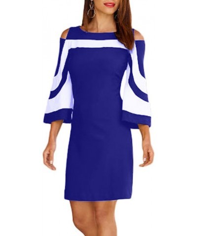 Women 3/4 Sleeves Color Block A-line Casual Fall Dresses for Women Evening Blue $17.69 Dresses