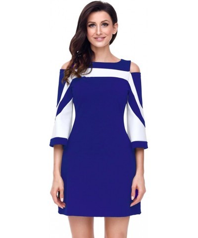 Women 3/4 Sleeves Color Block A-line Casual Fall Dresses for Women Evening Blue $17.69 Dresses