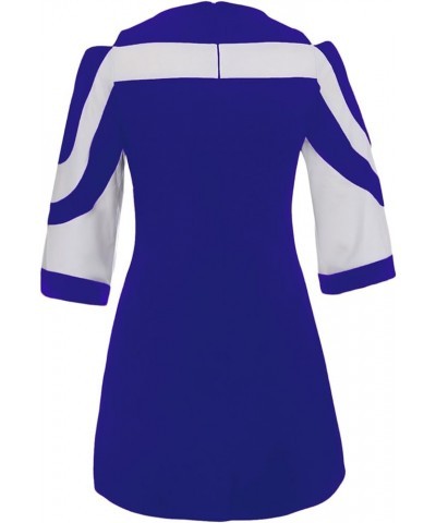 Women 3/4 Sleeves Color Block A-line Casual Fall Dresses for Women Evening Blue $17.69 Dresses