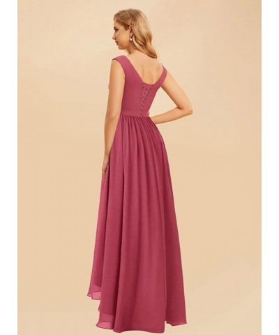 Maxi High Low Long Bridesmaid Dresses Chiffon Ruched Empire Waist Summer Spaghetti Strap Slit Flowy Evening Gowns Dusty Slate...