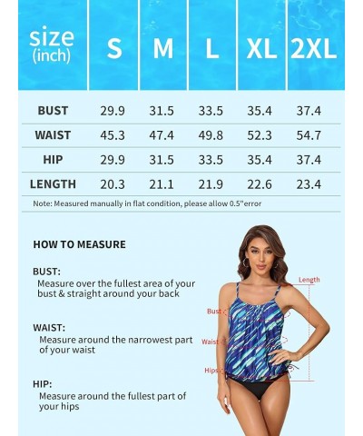 Womens Blouson Tankini Tops Only Loose Fit Swim Top Scoop Neck Bathing Suits Top Padded Swimsuit Top No Bottom Blue Stripe $1...