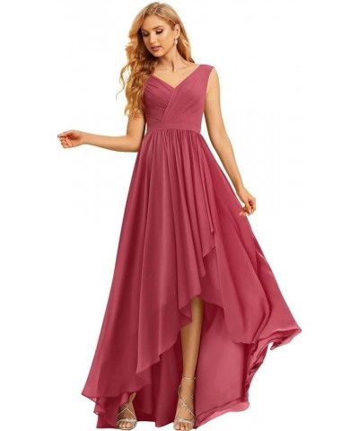 Maxi High Low Long Bridesmaid Dresses Chiffon Ruched Empire Waist Summer Spaghetti Strap Slit Flowy Evening Gowns Dusty Slate...