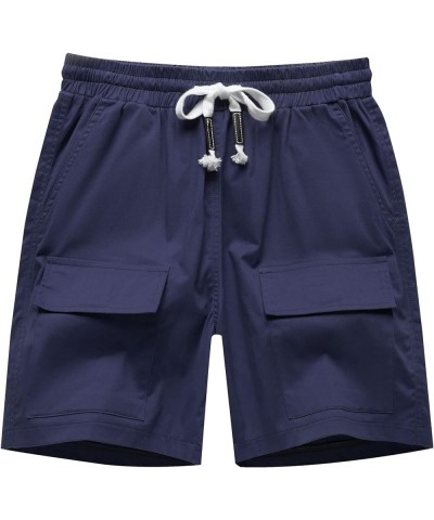 Women's Casual Shorts Elastic Waist Soft Comfy Lightweight Cotton Cargo Shorts Dark Blue $12.18 Activewear