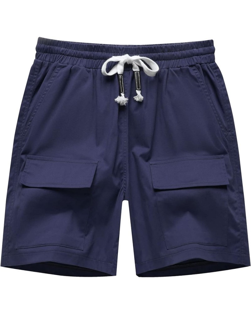Women's Casual Shorts Elastic Waist Soft Comfy Lightweight Cotton Cargo Shorts Dark Blue $12.18 Activewear