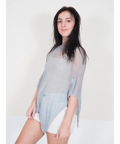 Ladies Crochet Stretch Lace Fish Net Batwing Small Poncho Grey $12.76 Jackets