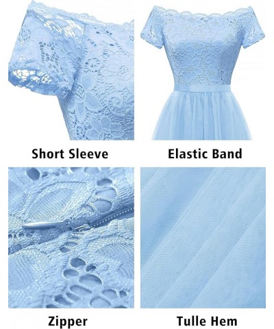 Womens Off The Shoulder Short Sleeve High Low Prom Dresses 2024 for Wedding Guest Cocktail Party Formal Dress Tulle- Blue $16...