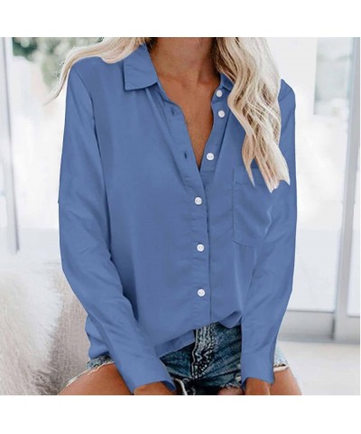 Button Down Shirts for Women Casual Long Sleeve Tunic Tops Loose Fit Collared Blouse Solid Work Business Tops W/Pocket B-ligh...