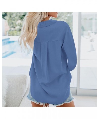 Button Down Shirts for Women Casual Long Sleeve Tunic Tops Loose Fit Collared Blouse Solid Work Business Tops W/Pocket B-ligh...