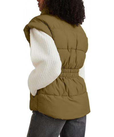 Womens Quilted Puffer Vest Lightweight Zip Up Stand Collar Waistcoat Padded Gilet with Pockets Army Green $15.05 Vests