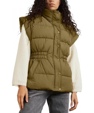 Womens Quilted Puffer Vest Lightweight Zip Up Stand Collar Waistcoat Padded Gilet with Pockets Army Green $15.05 Vests