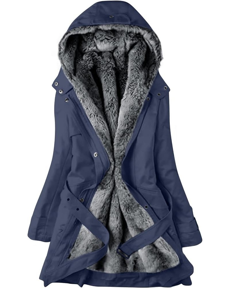 Womens Warm Winter Coats Fuzzy Fleece Lined Parka Slim Fit Thicken Sherpa Hooded Long Jackets Outerwear G04-navy $29.24 Jackets