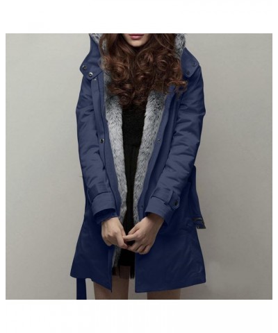 Womens Warm Winter Coats Fuzzy Fleece Lined Parka Slim Fit Thicken Sherpa Hooded Long Jackets Outerwear G04-navy $29.24 Jackets