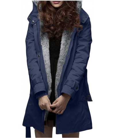 Womens Warm Winter Coats Fuzzy Fleece Lined Parka Slim Fit Thicken Sherpa Hooded Long Jackets Outerwear G04-navy $29.24 Jackets