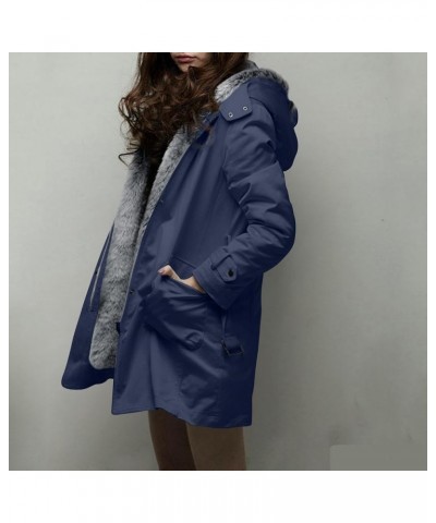 Womens Warm Winter Coats Fuzzy Fleece Lined Parka Slim Fit Thicken Sherpa Hooded Long Jackets Outerwear G04-navy $29.24 Jackets