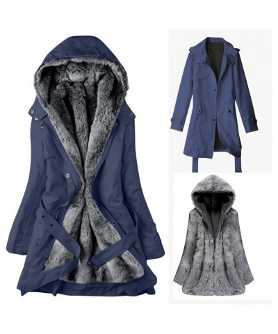 Womens Warm Winter Coats Fuzzy Fleece Lined Parka Slim Fit Thicken Sherpa Hooded Long Jackets Outerwear G04-navy $29.24 Jackets