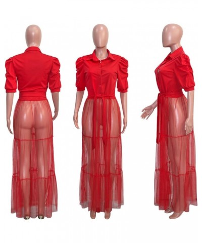 Shirt Dresses for Women Sexy Short Sleeve High Low Ruffle Tunic Blouse Dress Birthday Outfits Elegant Red $14.99 Blouses