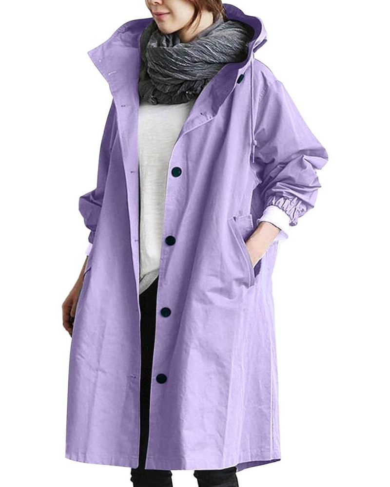 Plus Size Trench Coats for Women Winter Trendy Long Trenchcoat with Hood Casual Oversized Single Breased Pea Coats A-purple $...