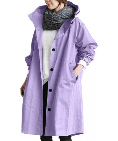 Plus Size Trench Coats for Women Winter Trendy Long Trenchcoat with Hood Casual Oversized Single Breased Pea Coats A-purple $...