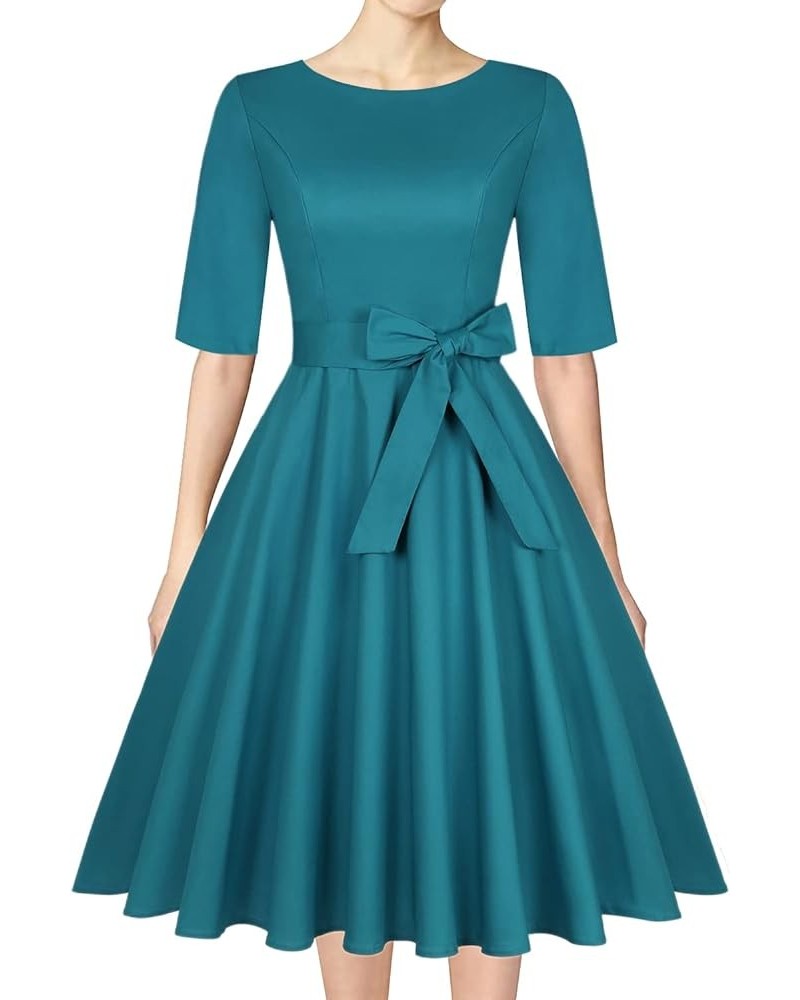 Women's 1950 Vintage Retro Rockabilly Dress Cocktail Party Prom Swing Dresses with Pockets 3/4 Sleeve - Turquoise Green $18.5...