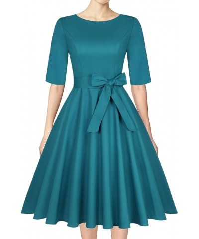 Women's 1950 Vintage Retro Rockabilly Dress Cocktail Party Prom Swing Dresses with Pockets 3/4 Sleeve - Turquoise Green $18.5...