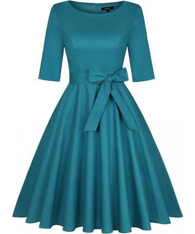 Women's 1950 Vintage Retro Rockabilly Dress Cocktail Party Prom Swing Dresses with Pockets 3/4 Sleeve - Turquoise Green $18.5...