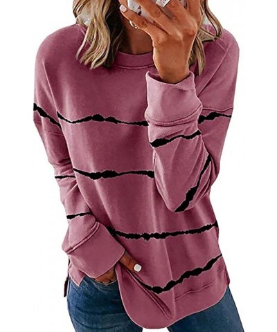 Long Sleeve Shirts for Women Oversized Fashion Crewneck Tops Casual Loose Fitting Pullover T-Shirt Print Sweatshirt 01-pink $...