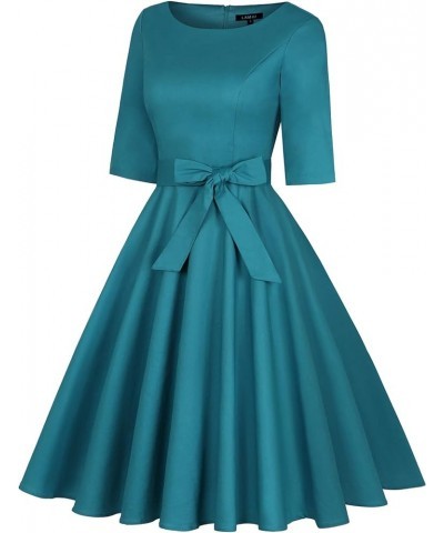 Women's 1950 Vintage Retro Rockabilly Dress Cocktail Party Prom Swing Dresses with Pockets 3/4 Sleeve - Turquoise Green $18.5...