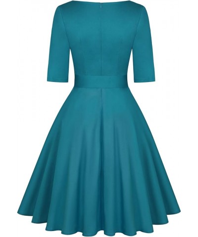 Women's 1950 Vintage Retro Rockabilly Dress Cocktail Party Prom Swing Dresses with Pockets 3/4 Sleeve - Turquoise Green $18.5...