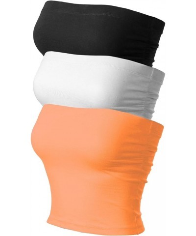 Women's Basic Casual Ruched Side Stretchy Tube Tops 3pack - Black/White/Neon Orange (Ruched Side) $14.26 Activewear