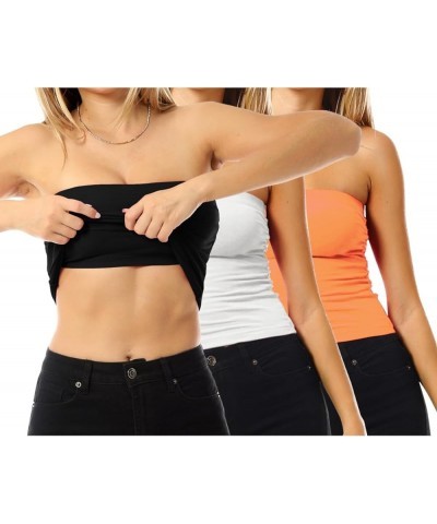 Women's Basic Casual Ruched Side Stretchy Tube Tops 3pack - Black/White/Neon Orange (Ruched Side) $14.26 Activewear