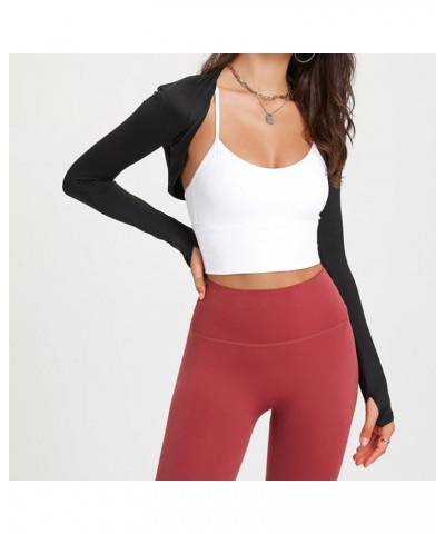 Women Workout Open Front Bolero Shrug Crop Top Long Sleeve Solid Slim Fit Casual Cropped Cardigan Yoga Summer Black $14.49 Sw...